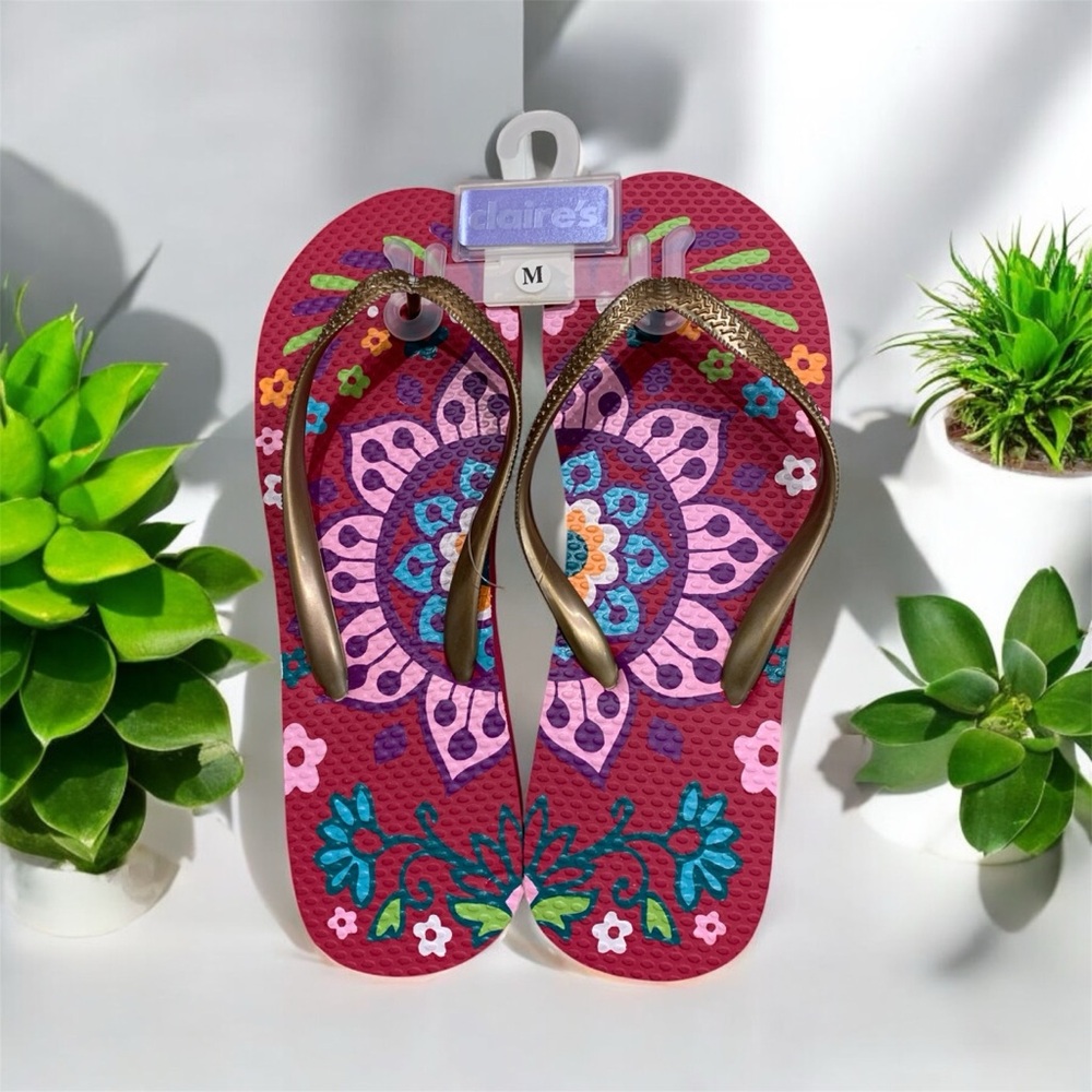 Claire's Women's Floral Sandals - Pink and Blue